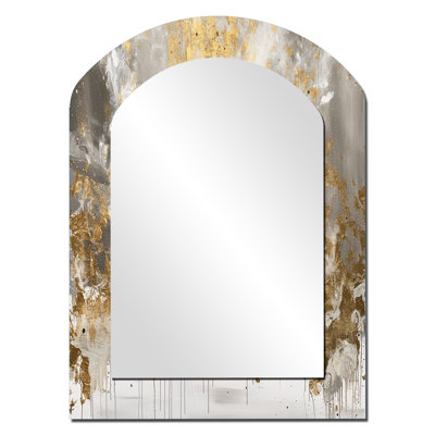 Golden Abstract - Abstract Asymmetrical Decorative Wall Mirror, White Arch Large Mirror, Printed Metal Art