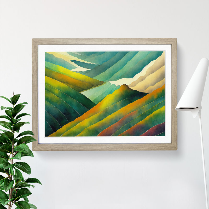 XH1022-7536X Rolling Mountain Range Vol.3 - Single Picture Frame Painting, 46cm H x 64cm W x 2cm D, Oak 