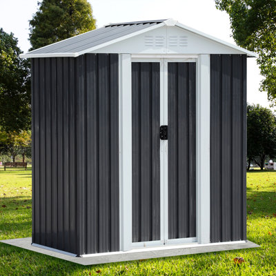 5X3 Ft Grey Sliding Door Garden Shed For Outdoors Storage Apex Roof Design