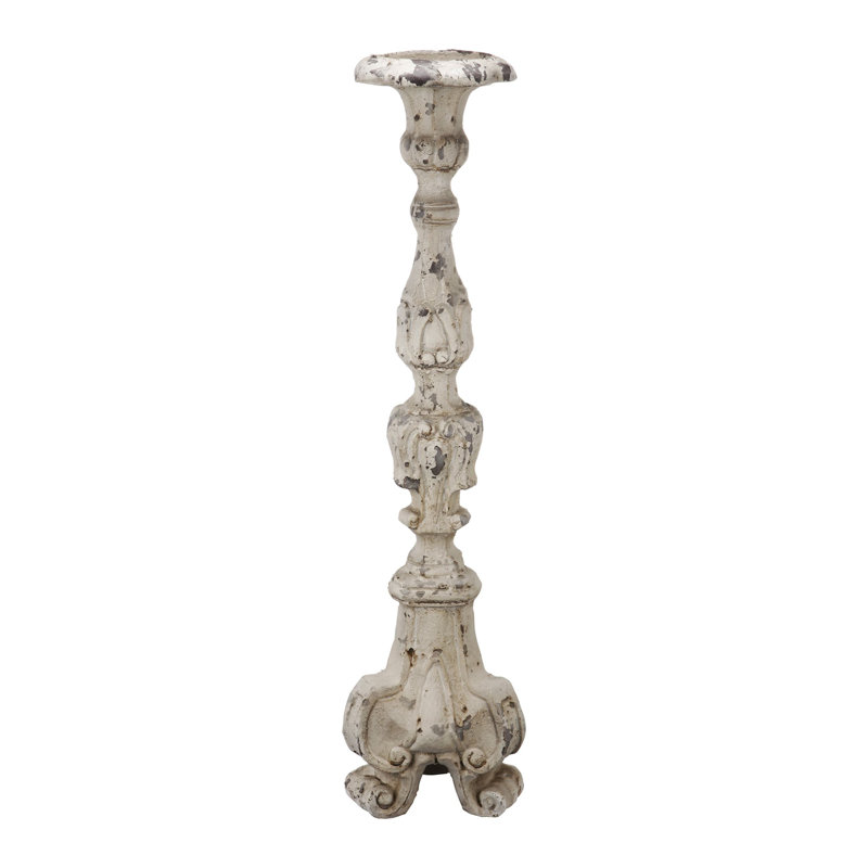 27.5'' H Stone Tabletop Candlestick, Beige 