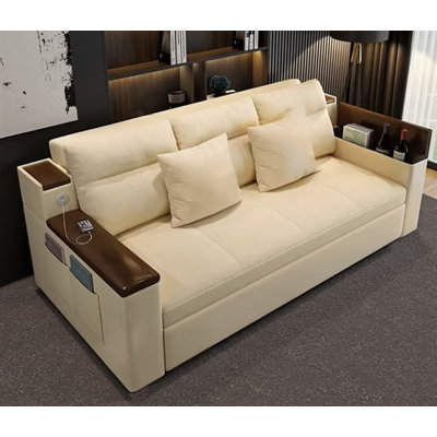 Canapé-lit 83 po à 3 places avec rangement et port USB beige