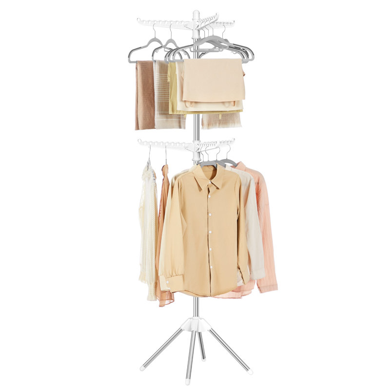 Séchoir à vêtements, support à linge pliant avec 6 bras rotatifs, acier inoxydable, Blanc