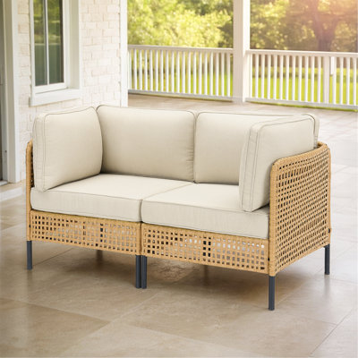Ensemble de canapé modulaire d'extérieur en osier naturel avec coussins beige Boho