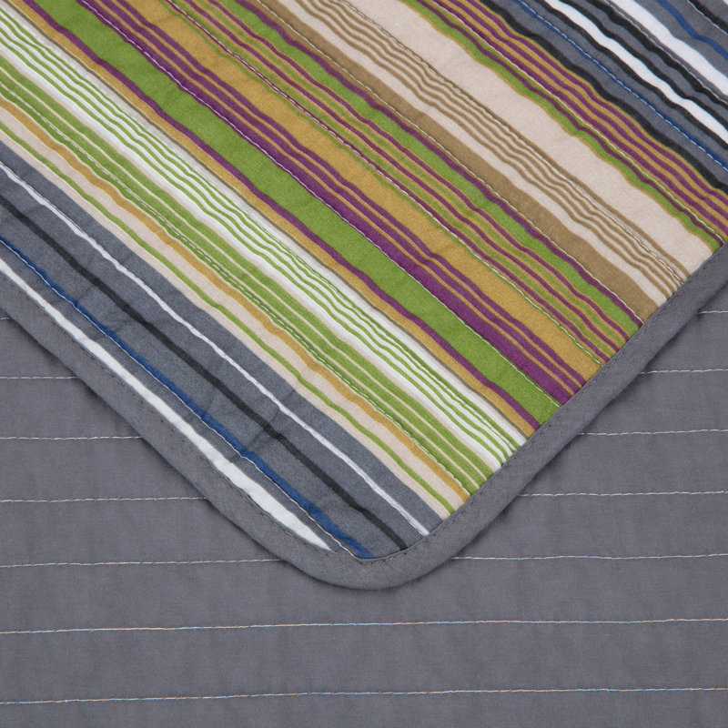 Multi-Color Green Striped Cotton Daybed Quilt Set