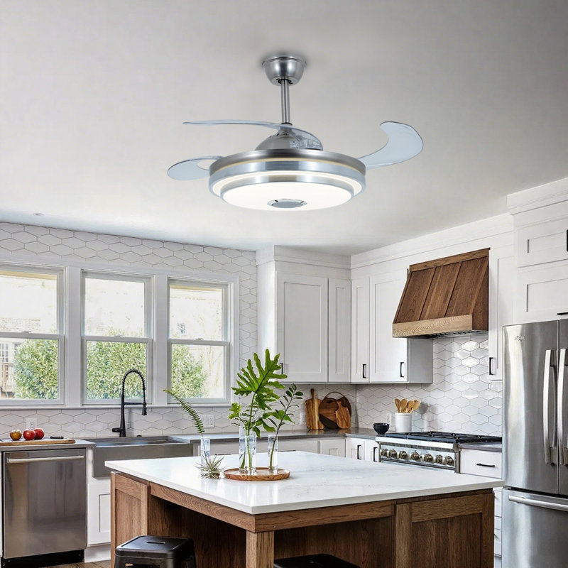 42'' Araia 4-Blade LED Retractable Blades Ceiling Fan with Remote Control and Light Kit Included