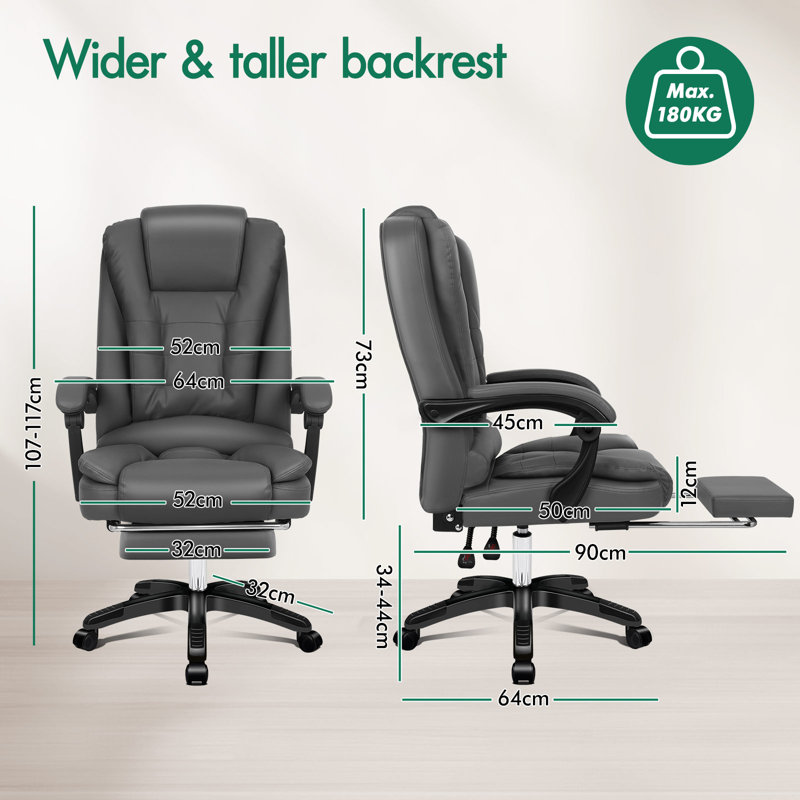 Rebrilliant Executive Chair with Headrest, Faux Leather, Grey, Grey