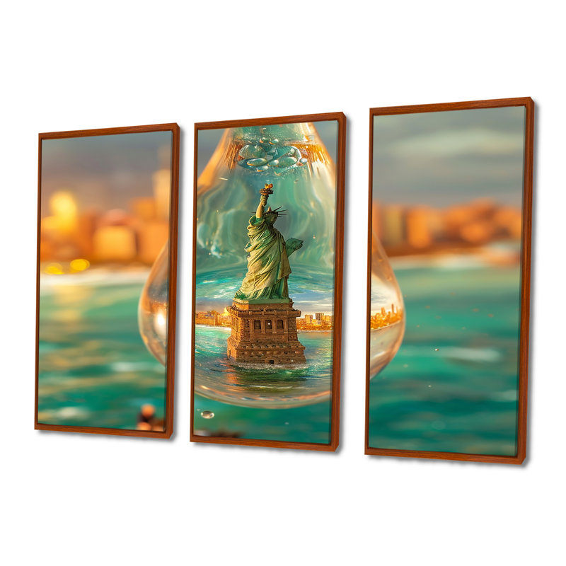 Ensemble de salon Melyne - New York City Wall Art, Cadre flottant brun, H 40 po x l 60 po x P 1 po