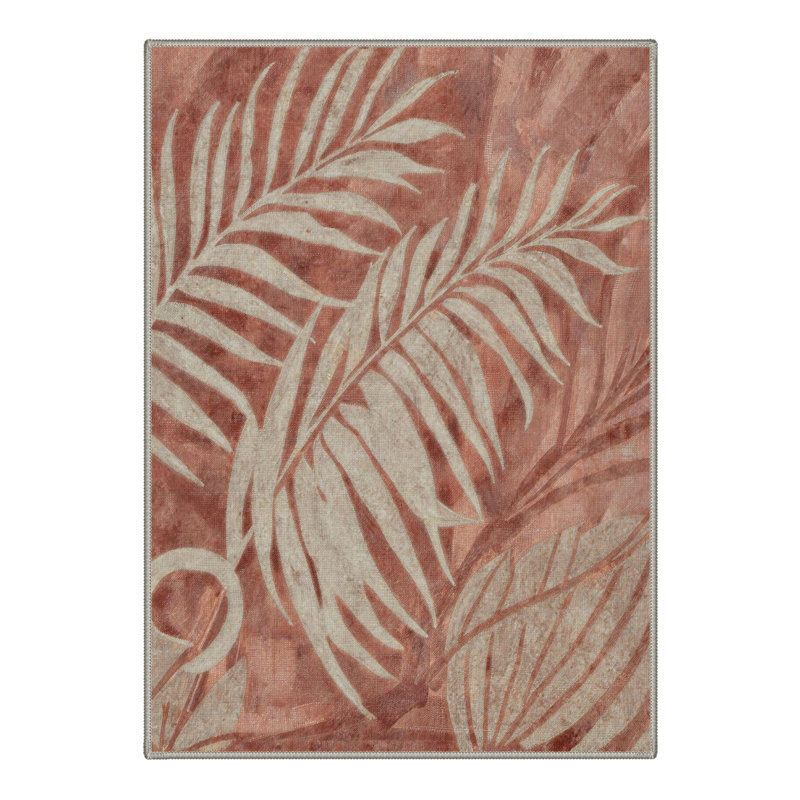 Veranda Tropical Machine Washable Red / Beige Indoor Area Rug with Non-Slip Backing, Rectangle 8' x 10'