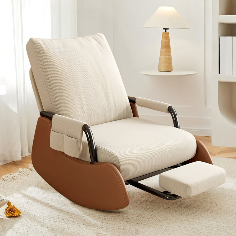 Fauteuil berçant inclinable en velours côtelé XUEGW, Beige