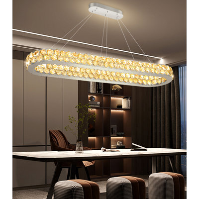Lustre ovale moderne en cristal 47 "argenté