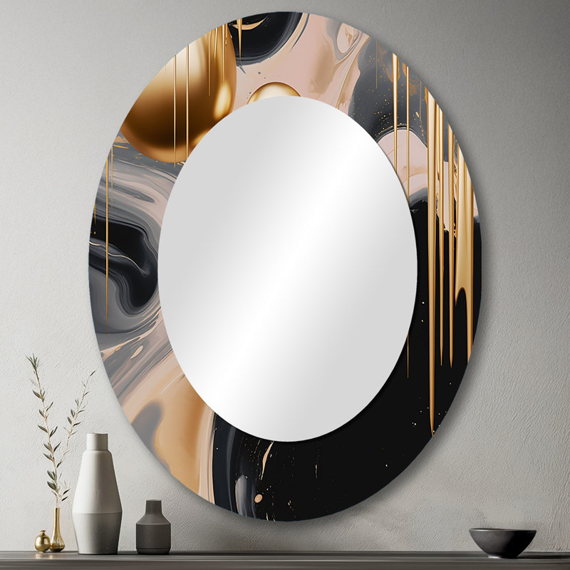 Gold And Black Mystic Múlange I - Large Oval Wall Mirror On Metal, 43" x 33"