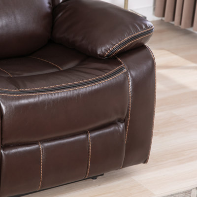Kamarli Faux Leather Upholstered Solid and Manufactured Wood Frame Manual Reclining Sofa