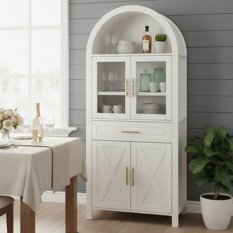 Garde-manger arqué avec porte vitrée, Blanc