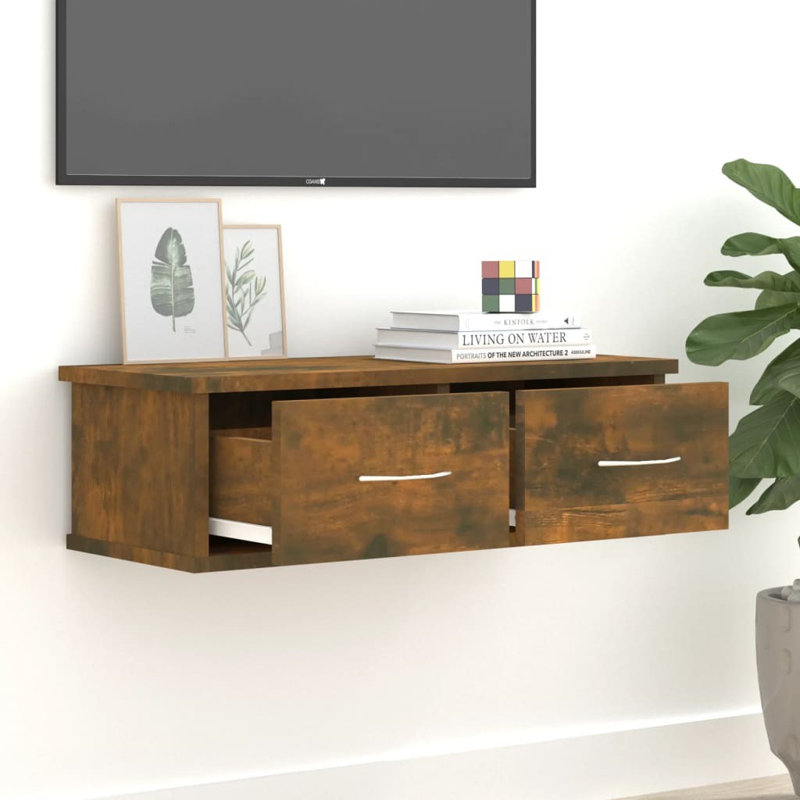 Quamarion 17 Stories Wall-Mounted Drawer Shelf 60X26x18.5 Cm Engineered Wood, Smoked Oak