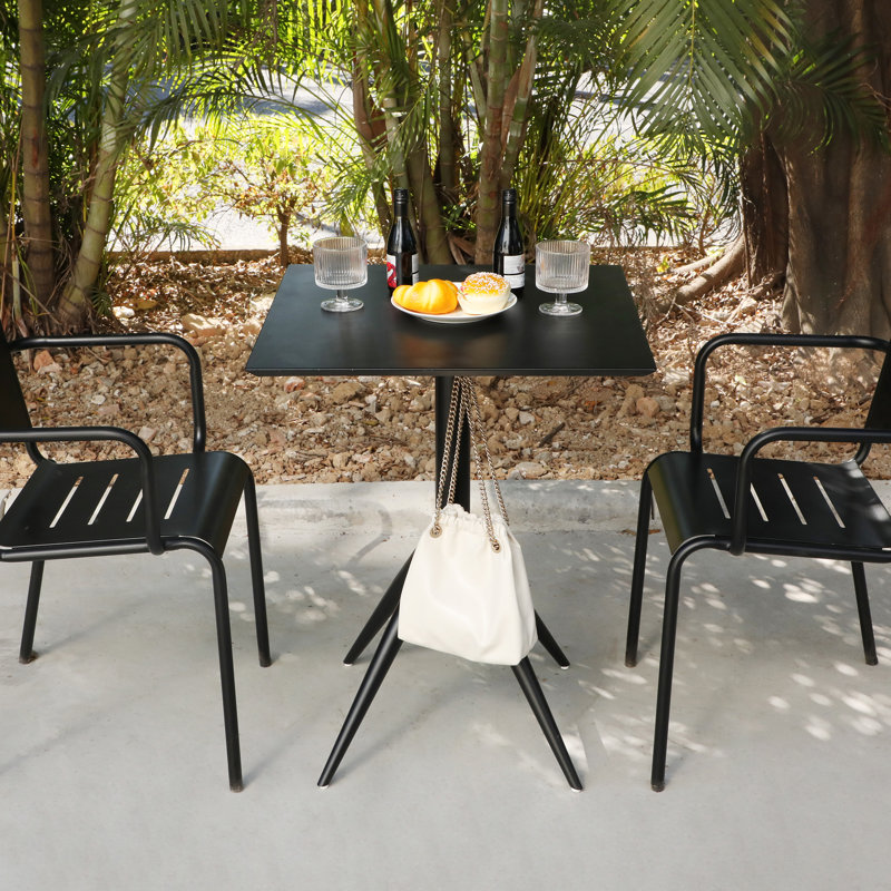 Foldable Black Square Dining Table With 4 Legs, Perfect For 2-4 People, 23.6" Metal Desk, Waterproof & Rust-Resistant, Industrial Modern Space Saving Table For Kitchen, Apartment