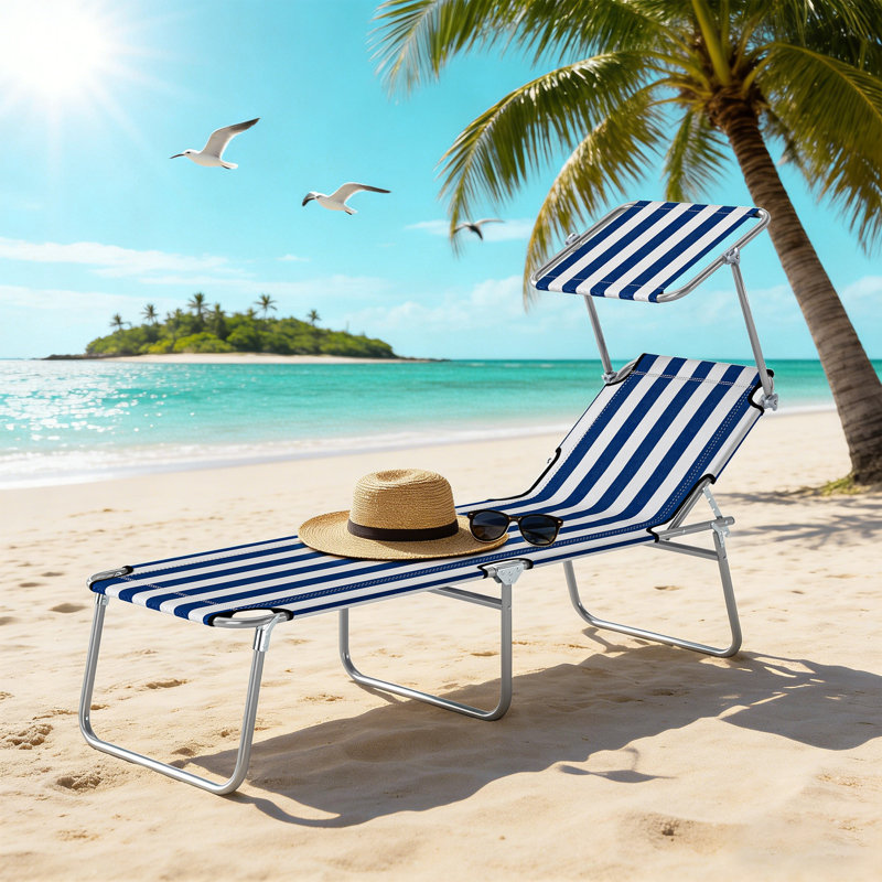 Chaise de bronzage d'extérieur pliante, chaise de plage portable avec parasol