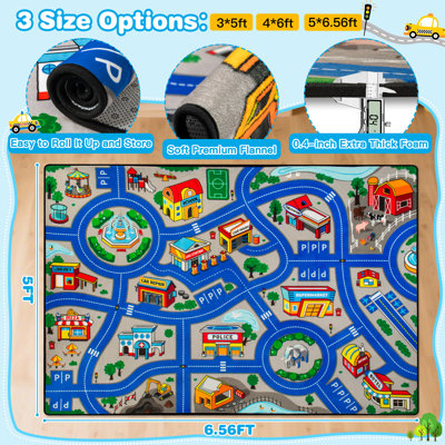 Kids City Road Play Rug 5x7 Ft, Realistic Car Road Carpet with 0.4" Thick Soft Cushion, Non-Slip Floor Mat for Playroom Bedroom，Blue