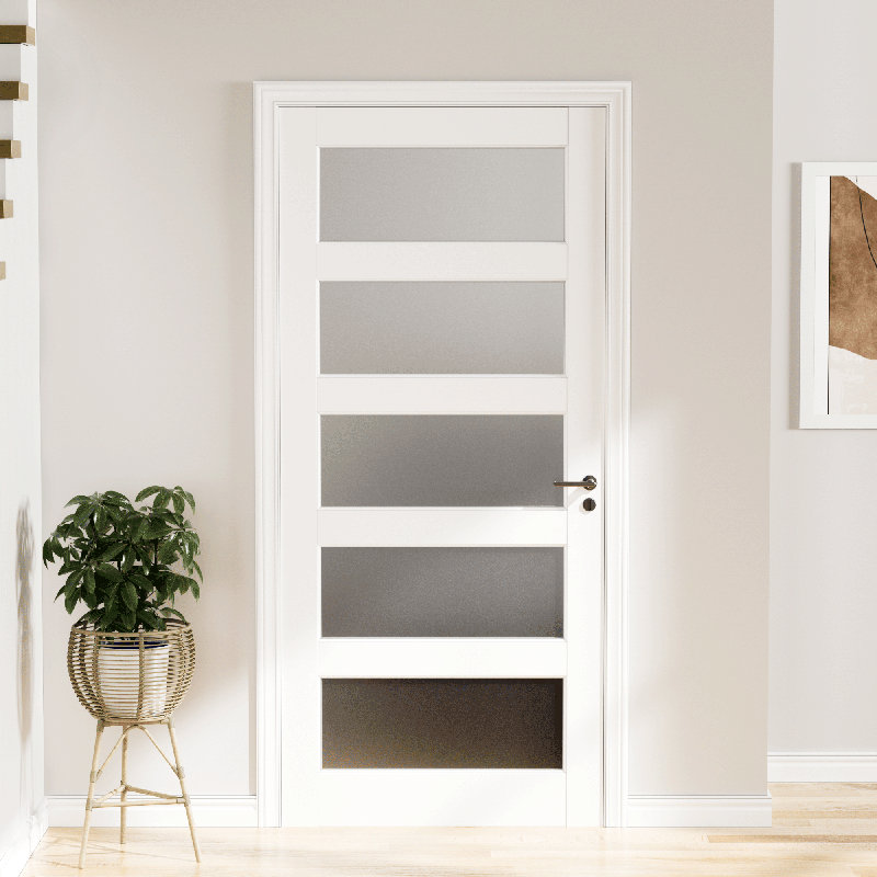 Porte intérieure en verre manufacturé blanc standard 5 pièces avec porte en verre givré 5-Lite sans quincaillerie 30 po x 80 po