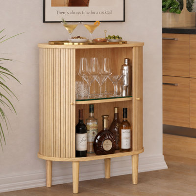  28'' Bar Cabinet with Storage - Coffee and Wine Bar Buffet Cabinet with Sliding Doors and Adjustable Shelves. Sideboard Storage Cabinet, Dining Room Cabinet for Kitchen and Living Room (Walnut)