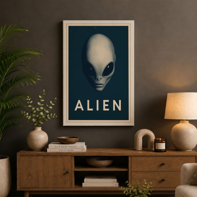 Modern Alien Portrait Minimalist - Wrapped Canvas, 18x12 - 45.7 x 30.5 cm, Terracotta Border