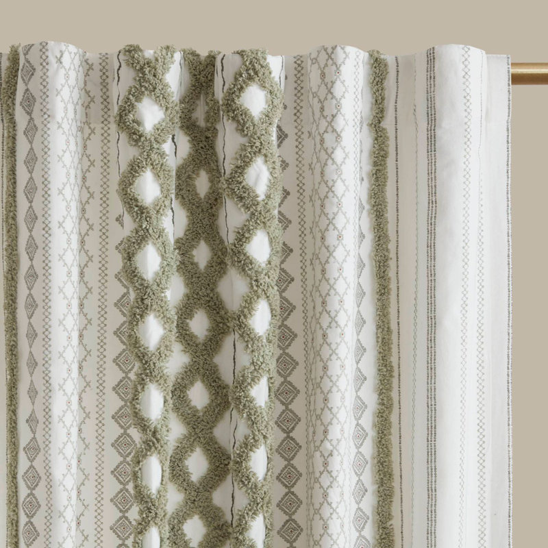 Élégant panneau de rideau en coton vert avec rayures et doublure en chenille pour plus d'intimité et de style, Vert