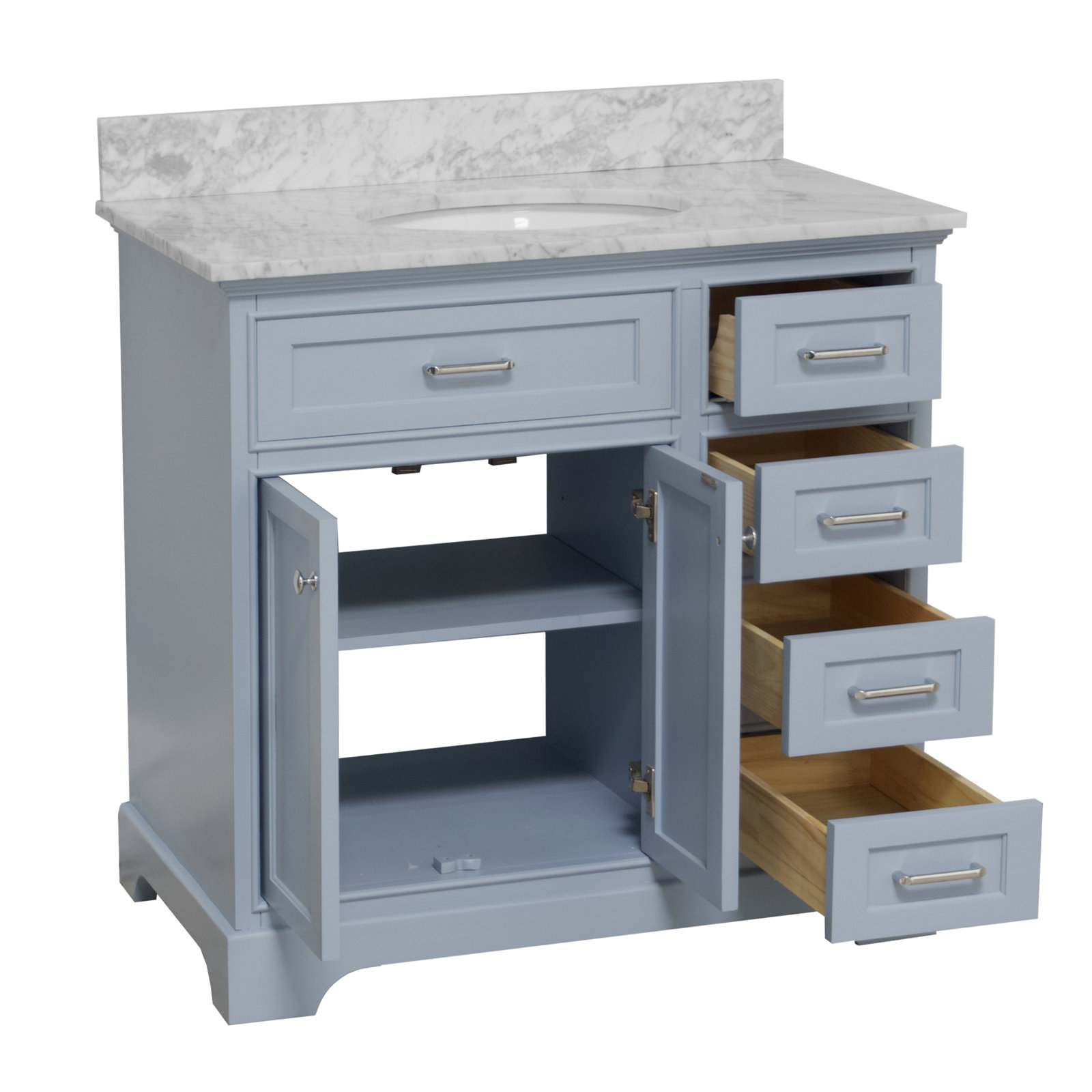 Ronnie 36'' Single Bathroom Vanity, Carrara Marble, Powder Blue