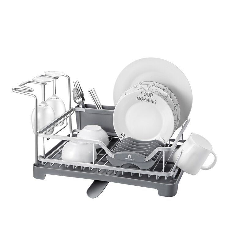 CozyBlock Expandable Aluminum Dish Drying Rack with Utensil Holder