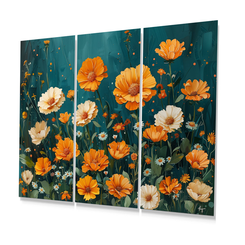 «Yellow Yellow Summer Meadow Marigolds I», ensemble de reproductions d'art mural, H 32 po x l 48 po x P 1 po