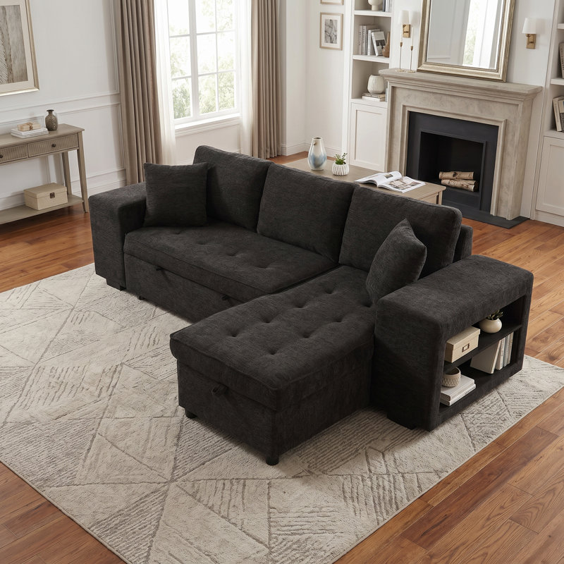 Canapé modulaire réversible en L 104,5 po Chenille gris anthracite, Gris anthracite