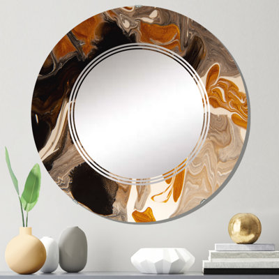 Orange orange gris et noir paysage de marbre I - miroir mural rond moderne