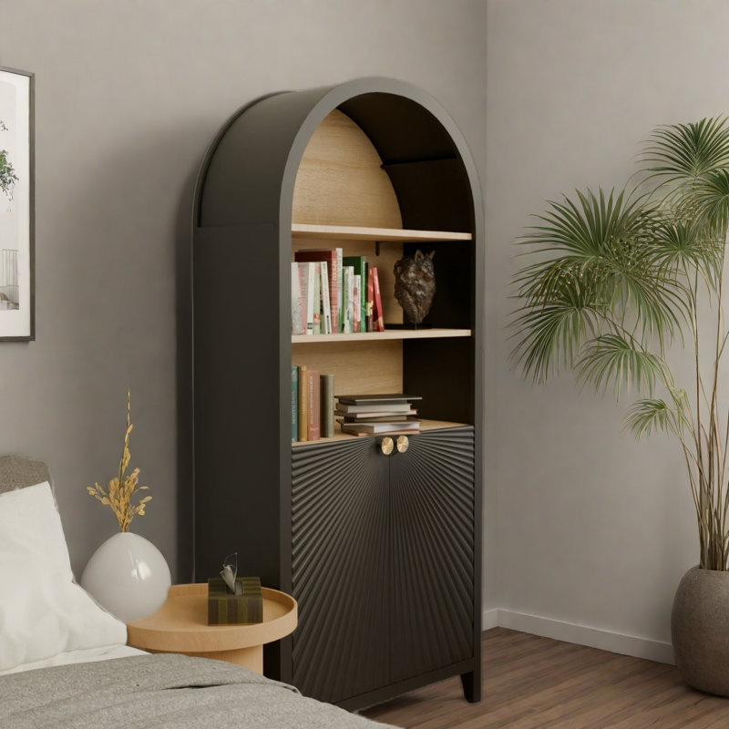Tall Arched Bookcase With Storage