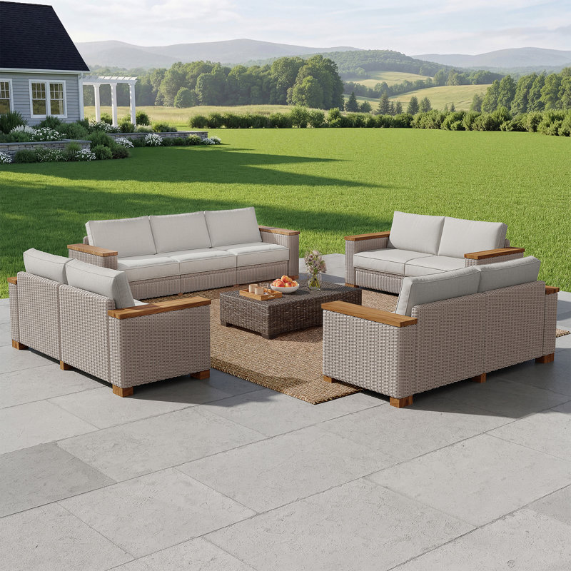 Wicker 9 - Person Patio Conversation Set With Cushions