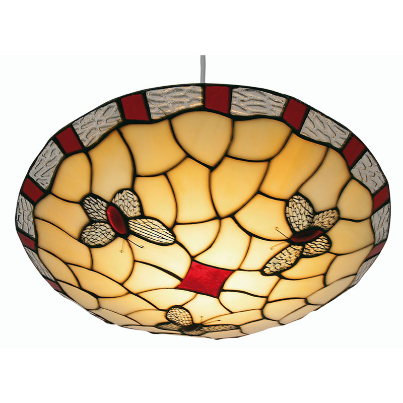 1 - Light Tiffany Glass Bowl Pendant, Red