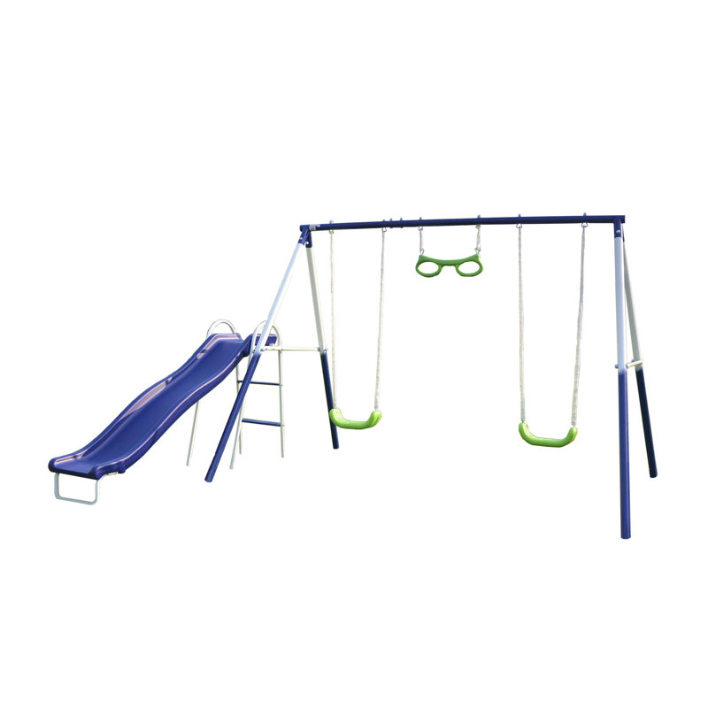 Sierra Vista Blue and Green Metal Swing Set with Slide