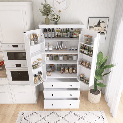 Farmhouse Kitchen Pantry - Tall Storage Cabinet With Adjustable Shelves & Drawers