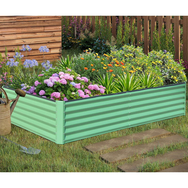 6X3X1.5Ft Galvanized Raised Garden Bed, Green, 17.72" H x 70.87" W x 35.43" D