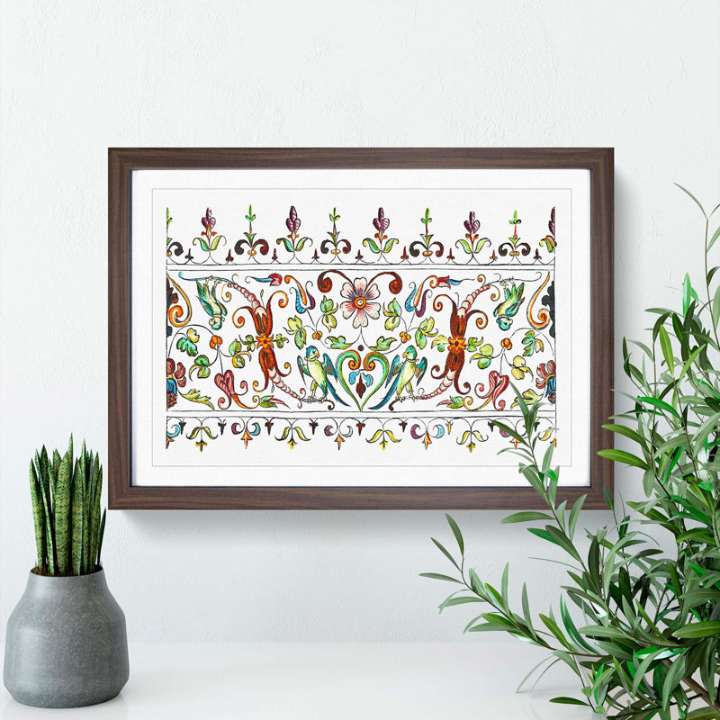 Flowers and Parrots Pattern by William Morris - Picture Frame Painting Print, 36cm H x 48cm W x 2cm D, Walnut Framed
