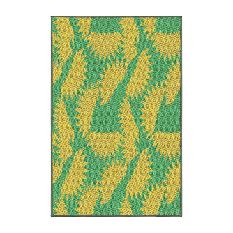Tapis jaune/vert à motifs, Rectangle 2 pi x 5 pi
