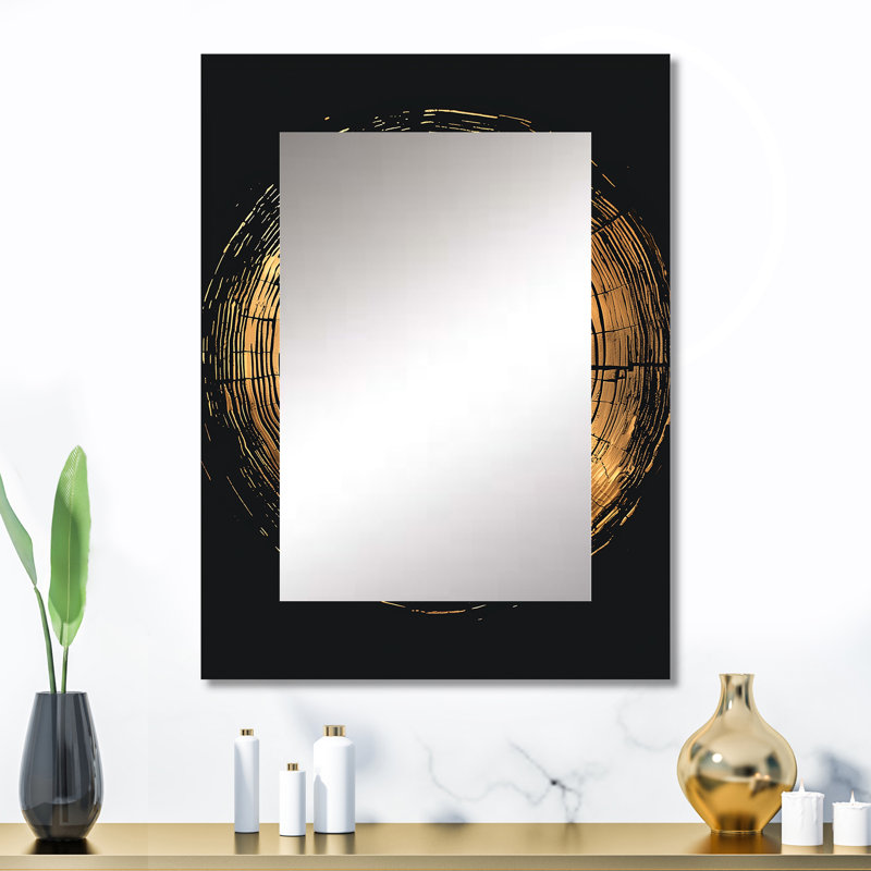 Black Gold Abstract Of Tree Ring II - Wood Slide Decorative Wall Mirror, Traditional Large Mirror, Printed Metal Art