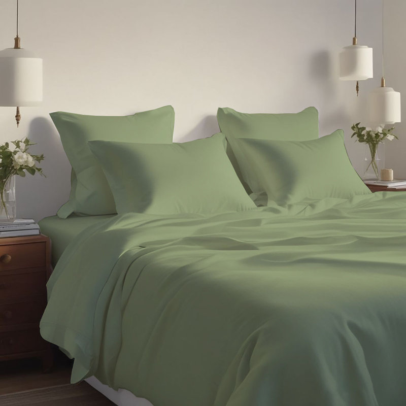 Hotel Luxurious Bamboo Blend Deep Pockets Breathable Cooling Bed Sheet Set 2000 Series, King Sheet Set + 4 Pillowcases, Sage