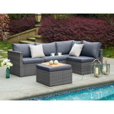 Esmerelda Rattan Wicker 6 - Person Seating Group with Cushions