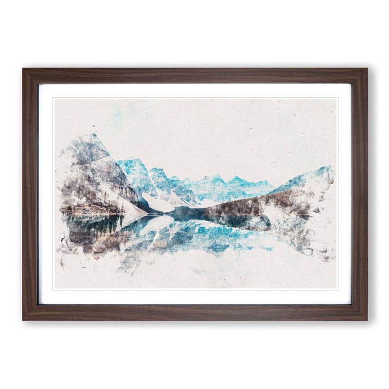 Mountains and Forest by Lake Moraine - Picture Frame Graphic Art Print, 62cm H x 87cm W x 2cm D, Walnut Framed