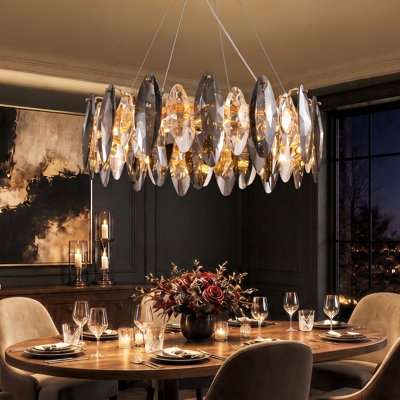 Lustre tambour en métal et cristal 12 lumières Friedhardt
