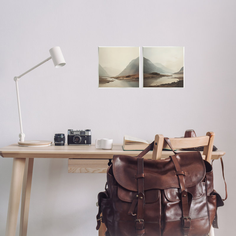 «Fog Shrouded Cliff & River», ensemble de 2 plaques murales, design par Lazar Studio