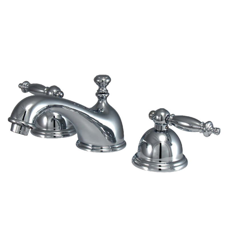 Kingston Brass Templeton Two-Handle 3-Hole Deck Mount Widespread Bathroom Faucet with Brass Pop-Up Drain, Polished Chrome