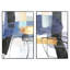 «Midnight Drift: Blue and Gold Abstract Diptych», art mural sur toile - 47 po x 64 po - cadre noir