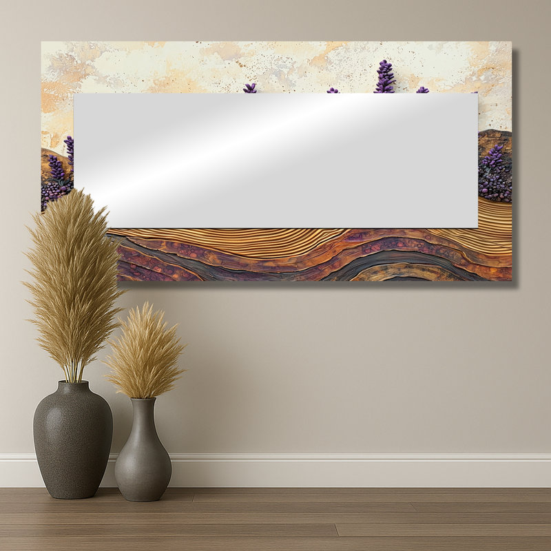 Champ de lavande sur la rivière Crystal Wood II - miroir mural floral - imprimé sur métal, 28 po x 55 po