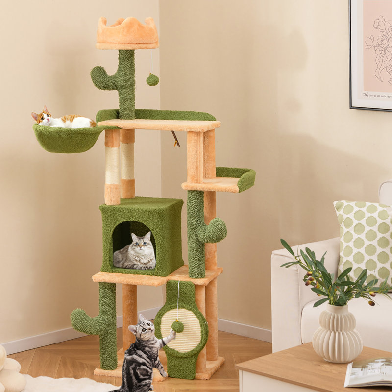  63'' Cactus Cat Tree for Indoor Cats w/ Sisal Scratching Posts & Board Condo