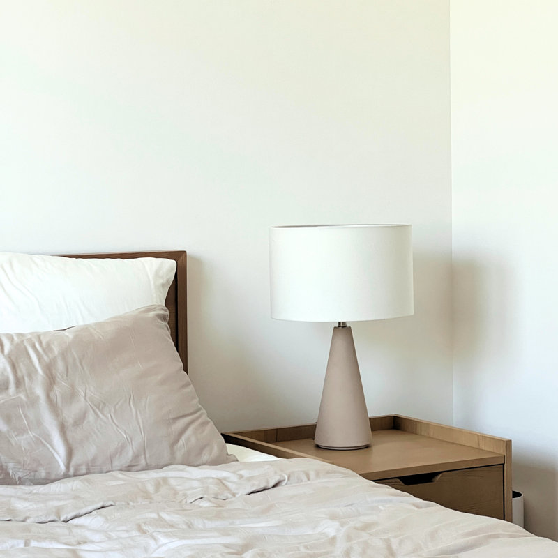 Brightech Nathaniel 20" Cement LED Table Lamp with Cream Cotton Drum Shade