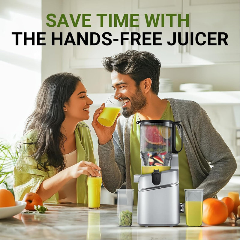 Self-Feeding Cold Press Juicer For Whole Fruits & Vegetables - High Yield Juice Extractor With Large Auger, Triple Strainer System - Easy To Clean, Efficient Juicing